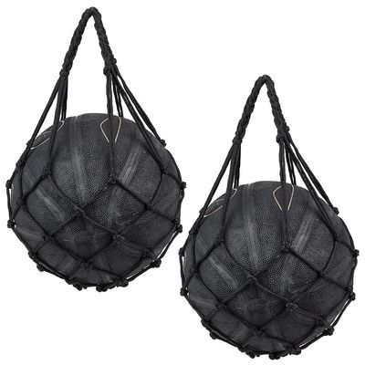 CREATCABIN 2Pcs Basketball Net Bags Football Mesh Bag Polyester Storage Volleyball Rugby Sports Ball Holder Carry Bag Single Ball Carrier Equipment Bags Fit Ball No.3 4 5 for Hoop Black 55x22.5cm
