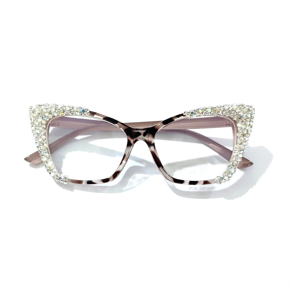 laureles Bling Crystal Cat Eye Reading Glasses Rhinestone Blue Light Blocking Leopard Eyewear for Women L18 (C1, +2.00 Magnification)