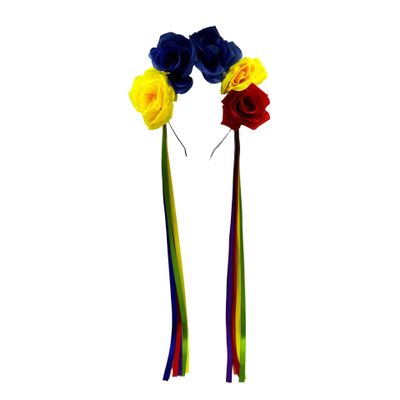Cntqiang Gothic Boho Rose Crown Headband with Rainbow Ribbon for Women Festival Party Costume Headpiece Hair Accessory (A)