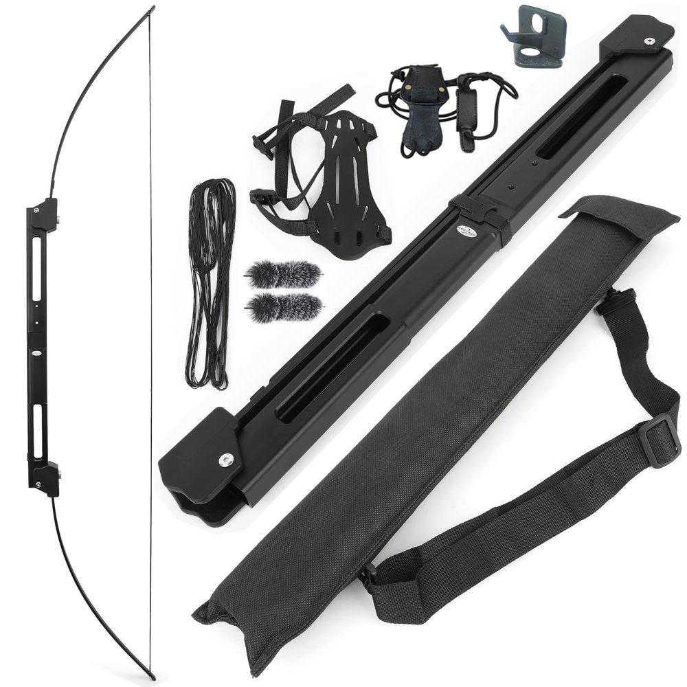 ZSHJGJR 58" Folding Bow Tactical Survival Bow 35lbs with Aluminum Alloy Riser Archery Longbow Recurve Bow Right/Left Hand for Hunting Target Shooting (Black)
