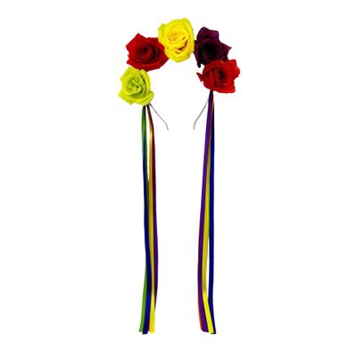 Cntqiang Gothic Boho Rose Crown Headband with Rainbow Ribbon for Women Festival Party Costume Headpiece Hair Accessory (D)