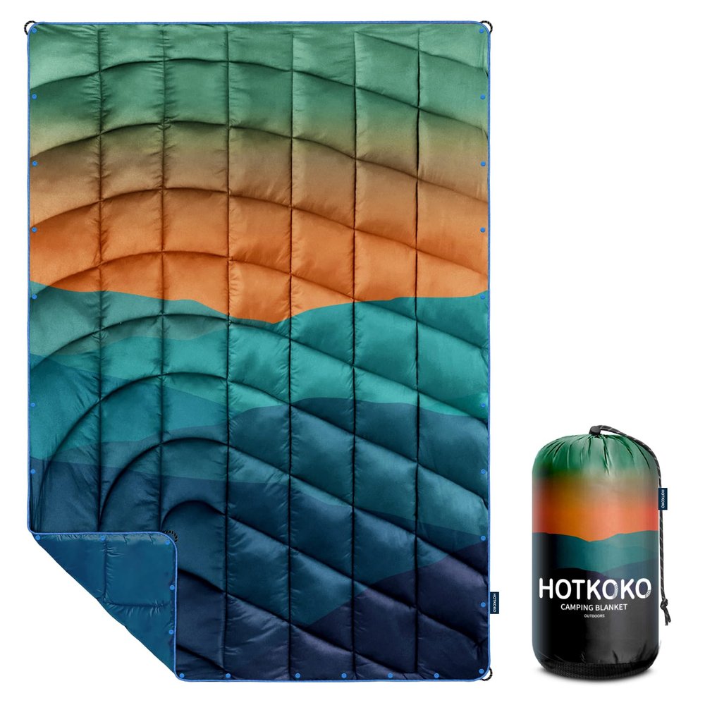 hotkoko Puffy Camping Blanket, Packable Puffy Blanket for Outdoor Camping, Traveling, Stadium, Hiking, Picnics 52x75 inches