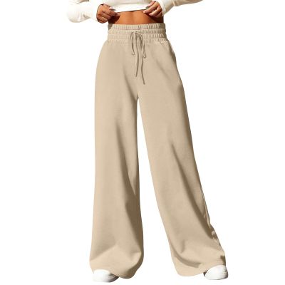 Flare Sweatpants Women Baggy Wide Leg Pants Casual Comfy High Waisted Y2k Lightweight Joggers With Pockets Loose Fit Drawstring Winter 2024 Straight Leg Lounge Pants