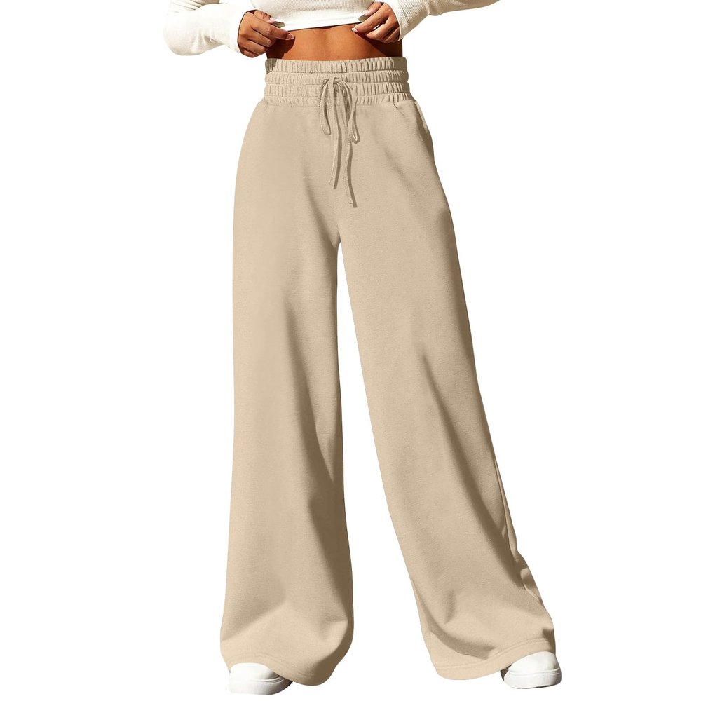 Flare Sweatpants Women Baggy Wide Leg Pants Casual Comfy High Waisted Y2k Lightweight Joggers With Pockets Loose Fit Drawstring Winter 2024 Straight Leg Lounge Pants