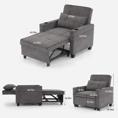 Chair Bed Convertible Chair 3-in-1 Pull Out Sleeper with USB Ports, Anti-Scratch and Wear-Resistant Armchair Bed Sleeper for Living Room Furniture(Tech Cloth, Dark Gray)