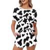 Flaishyardaw Cow Print Pajamas Women Plus Size Loungewear for Women Short Sleeve Lounge Set Soft Comfy Stretch Casual Pj Crew Neck Shirt and Shorts with Pocket Jogging Leisure Wear Daily Wear 2XL view 1