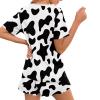 Flaishyardaw Cow Print Pajamas Women Plus Size Loungewear for Women Short Sleeve Lounge Set Soft Comfy Stretch Casual Pj Crew Neck Shirt and Shorts with Pocket Jogging Leisure Wear Daily Wear 2XL view 2