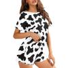Flaishyardaw Cow Print Pajamas Women Plus Size Loungewear for Women Short Sleeve Lounge Set Soft Comfy Stretch Casual Pj Crew Neck Shirt and Shorts with Pocket Jogging Leisure Wear Daily Wear 2XL view 3