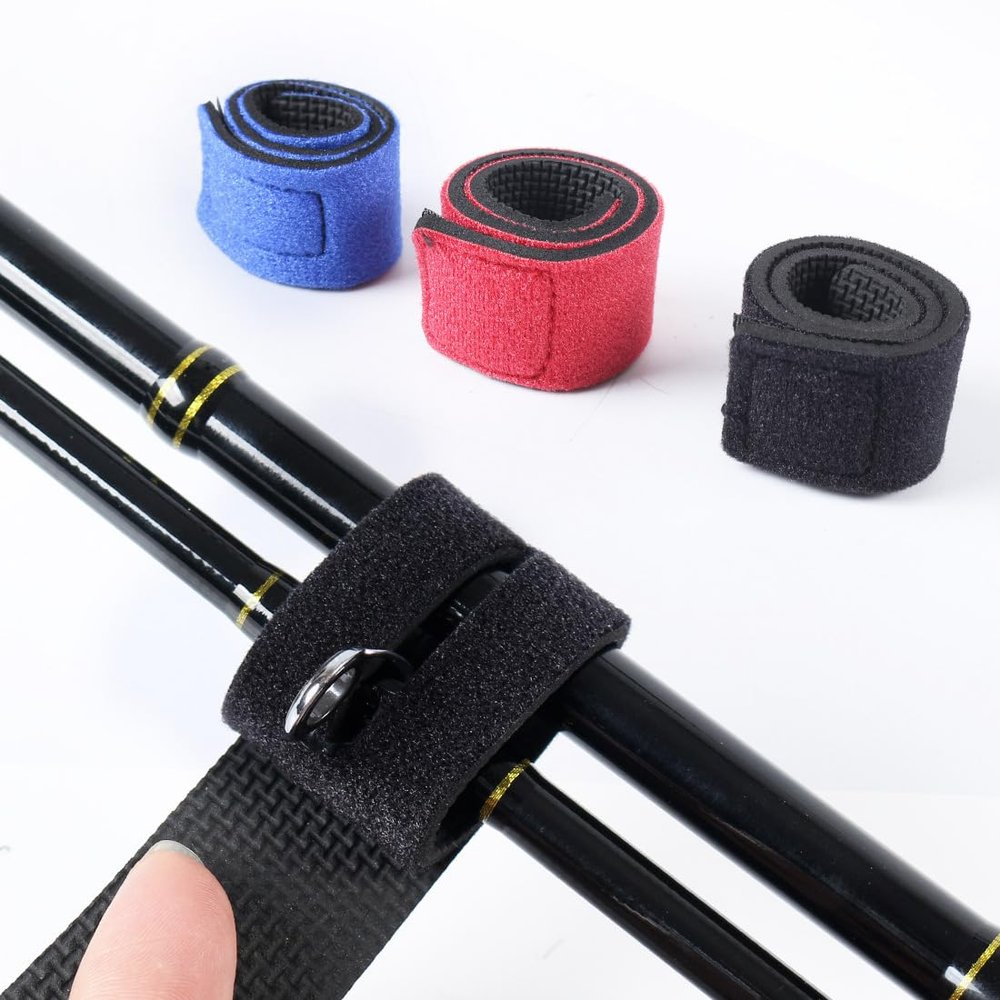 AKOAK 3 Pcs Fishing Rod Wrap Strap, Fishing Rod Ties Stretchy Rod Holder for Fishing Gear and Equipment, Fishing Rod Elastic Ties for Casting Rods, Spinning Rods and Fly RodsBlue/Black/Red