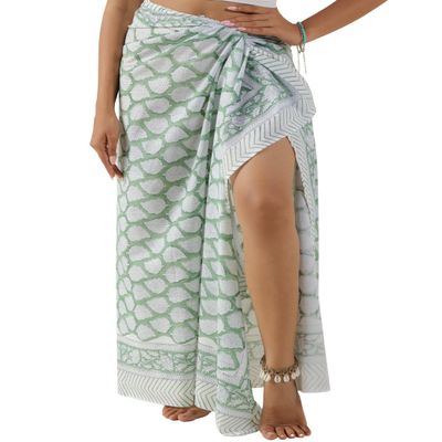100% Cotton Sarong Coverup for Women Indian Hand Block Print Swimsuit Pareo Wrap Skirt Beach Bikini Cover Up Long (73" x 43")