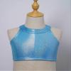 winying Girls Sparkle Hip Hop Dance Tank Top Metallic Sleeveless Halter Neck Tee Vest for Kids Tumbling Top Blue 13-16 Years view 3