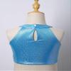 winying Girls Sparkle Hip Hop Dance Tank Top Metallic Sleeveless Halter Neck Tee Vest for Kids Tumbling Top Blue 13-16 Years view 4