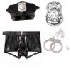 Shinsto Mens Sexy Policeman Halloween Cosplay Costume Patent Leather Zipper Boxer Shorts Underwear Black Medium view 2
