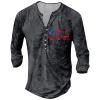 DMOYALA Mens Henley Shirts Flag USA Grey Graphic Printed Long Sleeve Pullover Shirts 8Pcs Buttons Up Vintage V Neck Trendy Fall Hippie Streetwear Tees Top view 1
