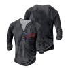 DMOYALA Mens Henley Shirts Flag USA Grey Graphic Printed Long Sleeve Pullover Shirts 8Pcs Buttons Up Vintage V Neck Trendy Fall Hippie Streetwear Tees Top view 3