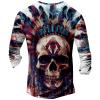 DMOYALA Mens Henley Shirts Skull Blue Red Graphic Printed Long Sleeve Pullover Shirts 8Pcs Buttons Up Vintage V Neck Trendy Fall Hippie Streetwear Tees Top view 2