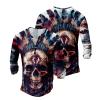 DMOYALA Mens Henley Shirts Skull Blue Red Graphic Printed Long Sleeve Pullover Shirts 8Pcs Buttons Up Vintage V Neck Trendy Fall Hippie Streetwear Tees Top view 3