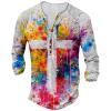 DMOYALA Mens Henley Shirts Cross Painting Graphic Printed Long Sleeve Pullover Shirts 8Pcs Buttons Up Vintage V Neck Trendy Fall Hippie Streetwear Tees Top S view 1