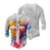DMOYALA Mens Henley Shirts Cross Painting Graphic Printed Long Sleeve Pullover Shirts 8Pcs Buttons Up Vintage V Neck Trendy Fall Hippie Streetwear Tees Top S view 3