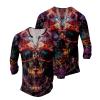 DMOYALA Mens Henley Shirts Skull Red Graphic Printed Long Sleeve Pullover Shirts 8Pcs Buttons Up Vintage V Neck Trendy Fall Hippie Streetwear Tees Top view 3