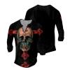 DMOYALA Mens Henley Shirts Skull Cross Red Graphic Printed Long Sleeve Pullover Shirts 8Pcs Buttons Up Vintage V Neck Trendy Fall Hippie Streetwear Tees Top view 3