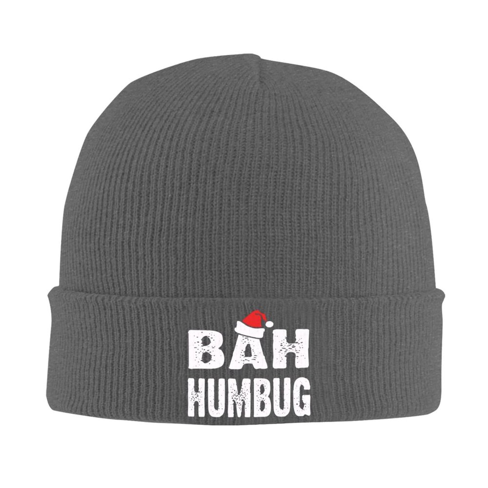 BUECDHYEI Bah Humbug Adult Knitted Hat Beanie Winter Warm Skull Hat - Men Women Deep Heather