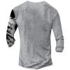 DMOYALA Mens Henley Shirts Skull Light Grey Graphic Printed Long Sleeve Pullover Shirts 8Pcs Buttons Up Vintage V Neck Trendy Fall Hippie Streetwear Tees Top view 2