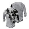 DMOYALA Mens Henley Shirts Skull Light Grey Graphic Printed Long Sleeve Pullover Shirts 8Pcs Buttons Up Vintage V Neck Trendy Fall Hippie Streetwear Tees Top view 3