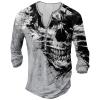 DMOYALA Mens Henley Shirts Skull Light Grey Graphic Printed Long Sleeve Pullover Shirts 8Pcs Buttons Up Vintage V Neck Trendy Fall Hippie Streetwear Tees Top view 1