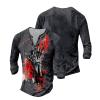 DMOYALA Mens Henley Shirts Skull Hand Red Graphic Printed Long Sleeve Pullover Shirts 8Pcs Buttons Up Vintage V Neck Trendy Fall Hippie Streetwear Tees Top view 3
