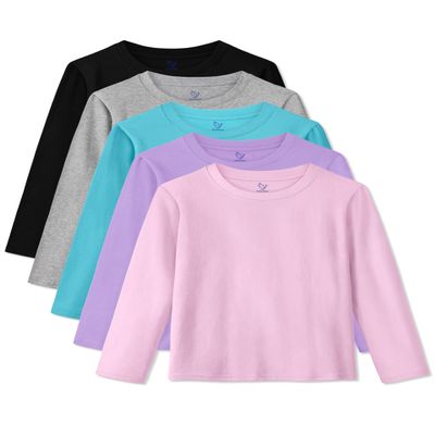 5 Pack Girls Long Sleeve Shirts Youth Cotton T-Shirts Tagless Layering Tees