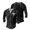 DMOYALA Mens Henley Shirts Cross Deep Grey Graphic Printed Long Sleeve Pullover Shirts 8Pcs Buttons Up Vintage V Neck Trendy Fall Hippie Streetwear Tees Top M view 3