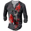 DMOYALA Mens Henley Shirts Skull Hand Red Graphic Printed Long Sleeve Pullover Shirts 8Pcs Buttons Up Vintage V Neck Trendy Fall Hippie Streetwear Tees Top view 1