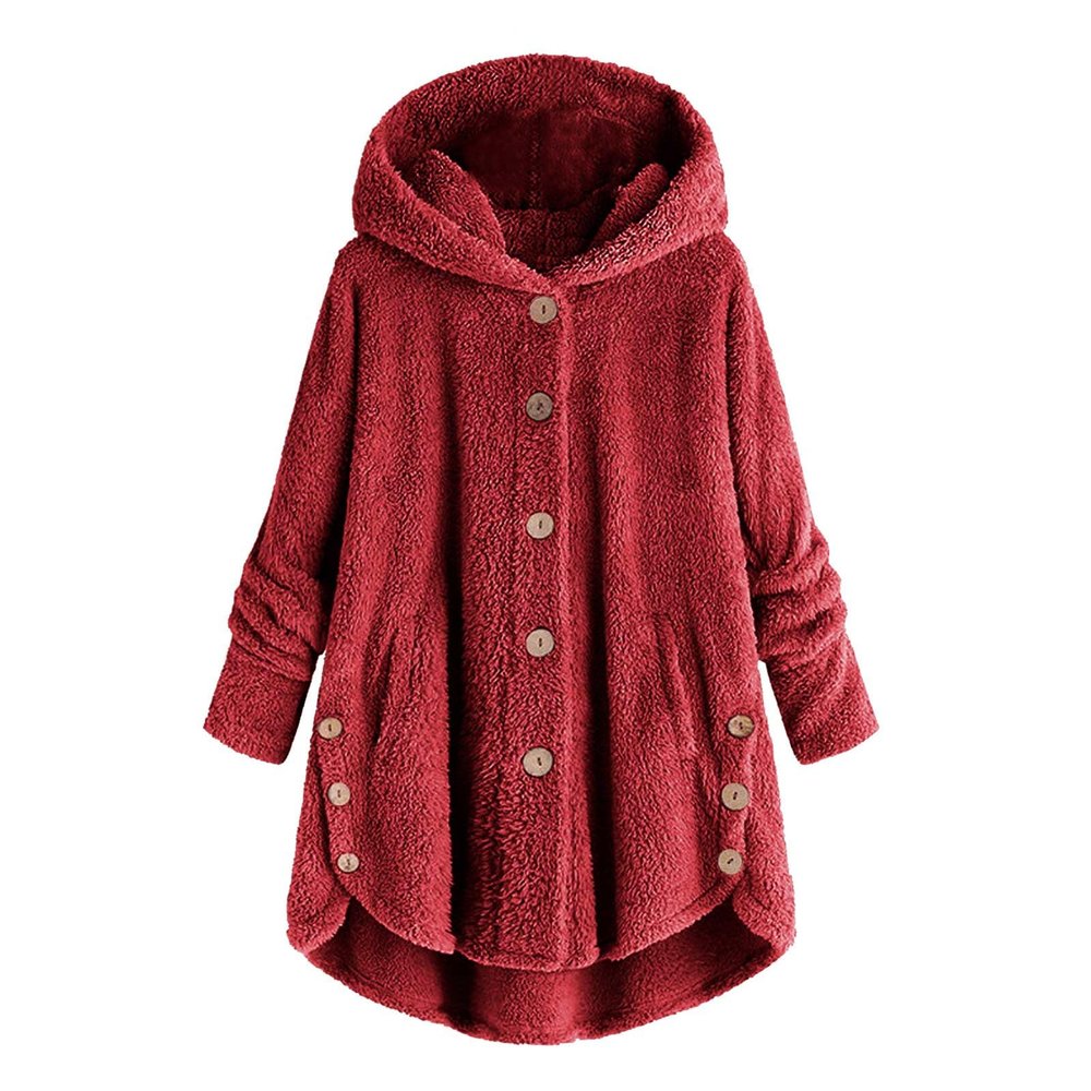 Fleece Jacket Women Long Sleeve Sherpa Hooded Coats Winter Fall Warm Fuzzy Jackets Plus Size Button Plush Outerwear