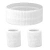 3 Pcs Sports Sweatbands Headband Wristband Set Includes 1 Sports Headband and 2 Wristband Breathable Terry Cloth Athletic Bands Wrist Sweatbands for Men Women(White) view 1