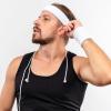 3 Pcs Sports Sweatbands Headband Wristband Set Includes 1 Sports Headband and 2 Wristband Breathable Terry Cloth Athletic Bands Wrist Sweatbands for Men Women(White) view 2