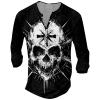 DMOYALA Mens Henley Shirts Skull Cross Black Graphic Printed Long Sleeve Pullover Shirts 8Pcs Buttons Up Vintage V Neck Trendy Fall Hippie Streetwear Tees Top view 1