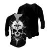 DMOYALA Mens Henley Shirts Skull Cross Black Graphic Printed Long Sleeve Pullover Shirts 8Pcs Buttons Up Vintage V Neck Trendy Fall Hippie Streetwear Tees Top view 3