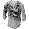 DMOYALA Mens Henley Shirts Skull Light Gray Graphic Printed Long Sleeve Pullover Shirts 8Pcs Buttons Up Vintage V Neck Trendy Fall Hippie Streetwear Tees Top view 1