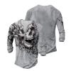 DMOYALA Mens Henley Shirts Skull Light Gray Graphic Printed Long Sleeve Pullover Shirts 8Pcs Buttons Up Vintage V Neck Trendy Fall Hippie Streetwear Tees Top view 3