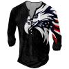 DMOYALA Mens Henley Shirts Flag Eagle Black Graphic Printed Long Sleeve Pullover Shirts 8Pcs Buttons Up Vintage V Neck Trendy Fall Hippie Streetwear Tees Top view 1