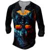 DMOYALA Mens Henley Shirts Wolf Glass Black Graphic Printed Long Sleeve Pullover Shirts 8Pcs Buttons Up Vintage V Neck Trendy Fall Hippie Streetwear Tees Top view 1