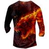 DMOYALA Mens Henley Shirts Wolf Fire Orange Graphic Printed Long Sleeve Pullover Shirts 8Pcs Buttons Up Vintage V Neck Trendy Fall Hippie Streetwear Tees Top view 2