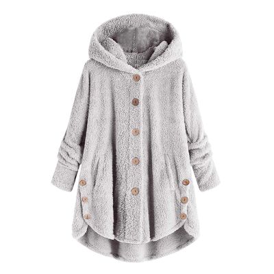 maisdgop Fleece Jacket Women Long Sleeve Sherpa Hooded Coats Winter Fall Warm Fuzzy Jackets Plus Size Button Plush Outerwear