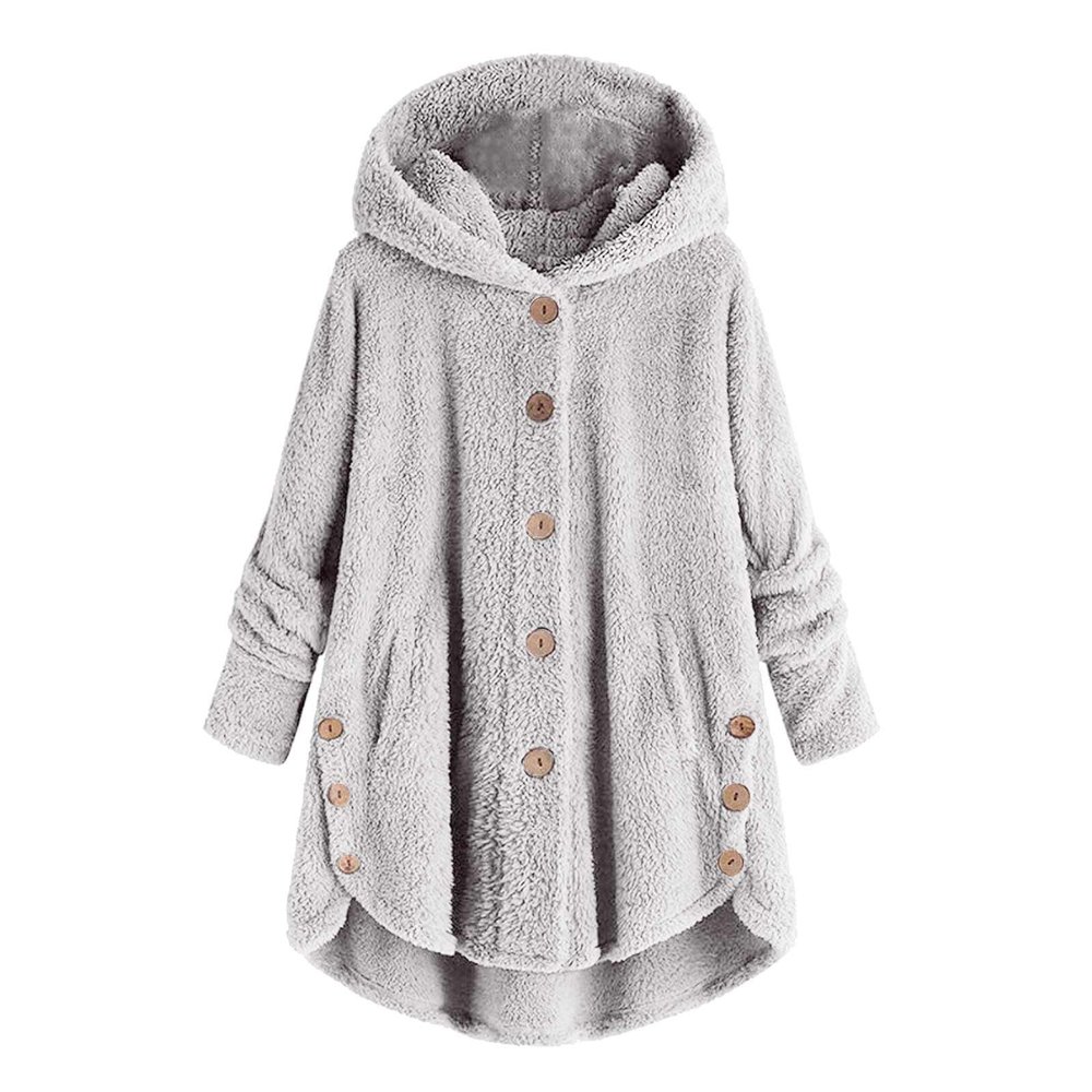 maisdgop Fleece Jacket Women Long Sleeve Sherpa Hooded Coats Winter Fall Warm Fuzzy Jackets Plus Size Button Plush Outerwear