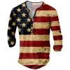 DMOYALA Mens Henley Shirts Flag Red Graphic Printed Long Sleeve Pullover Shirts 8Pcs Buttons Up Vintage V Neck Trendy Fall Hippie Streetwear Tees Top view 1