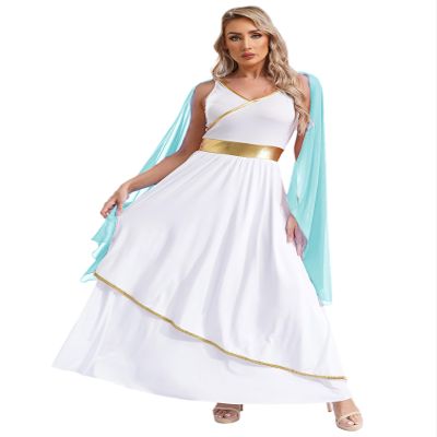Agoky Womens Ancient Toga Dress Roman Queen Greek Princess Cosplay Role Play Outfits for Halloween Light Blue Large