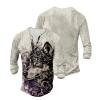 DMOYALA Mens Henley Shirts Wolf Purple Graphic Printed Long Sleeve Pullover Shirts 8Pcs Buttons Up Vintage V Neck Trendy Fall Hippie Streetwear Tees Top view 3
