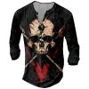 DMOYALA Mens Henley Shirts Skull Black Graphic Printed Long Sleeve Pullover Shirts 8Pcs Buttons Up Vintage V Neck Trendy Fall Hippie Streetwear Tees Top view 1