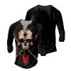 DMOYALA Mens Henley Shirts Skull Black Graphic Printed Long Sleeve Pullover Shirts 8Pcs Buttons Up Vintage V Neck Trendy Fall Hippie Streetwear Tees Top view 3